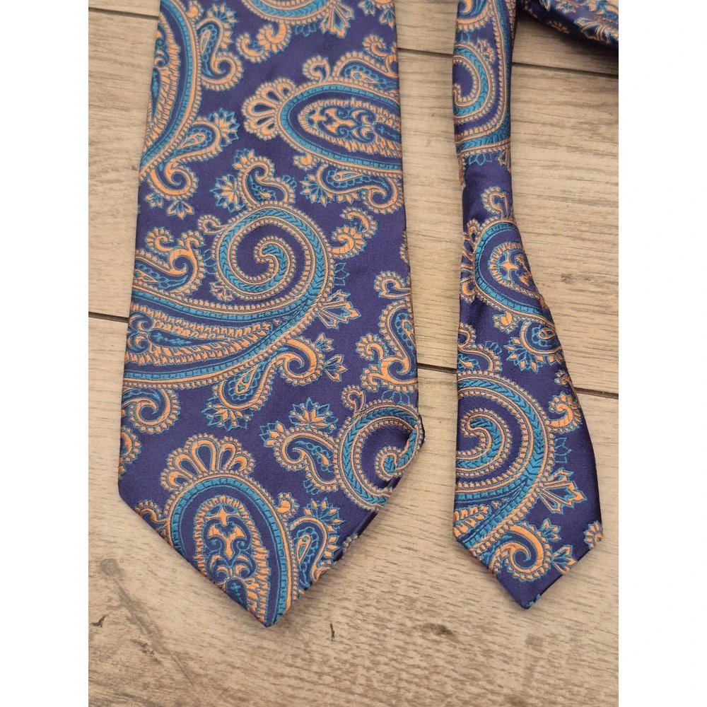 Altea Milano Mens Silk Paisley Tie Navy Purple Teal Orange Made in Italy Necktie